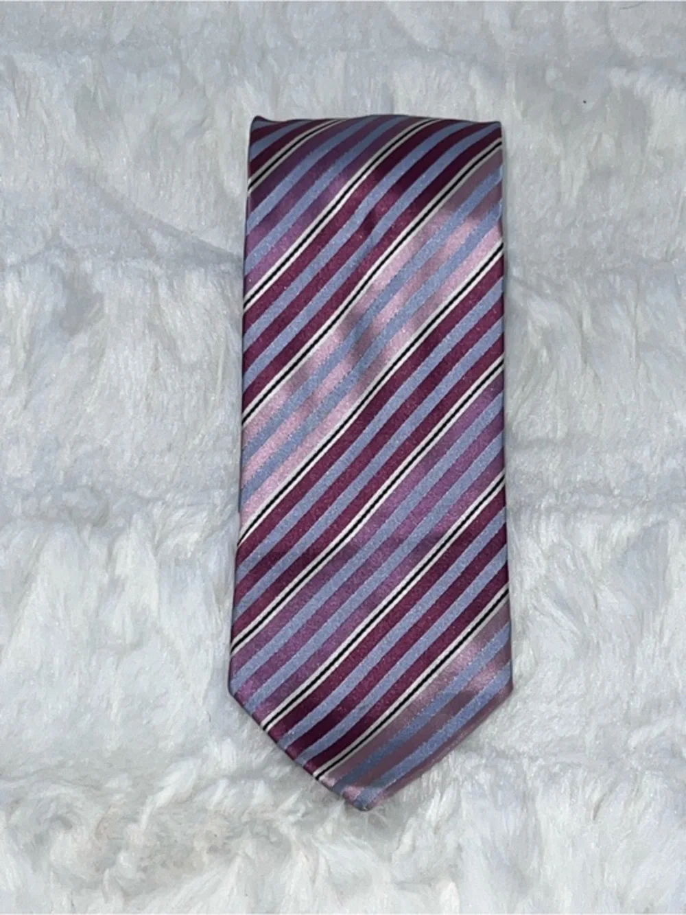 Ermenegildo Zegna Purple and Light Blue Striped Silk Tie